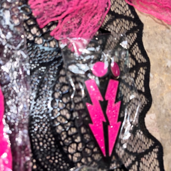 NWOT 80s Pink Accessories Women Lace Headband Earrings, Leg Covers, Bracelets - Picture 3 of 12